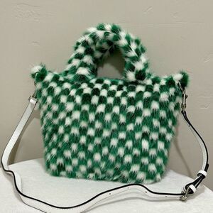 Colorblock Checkerboard Handmade Genuine Mink Fur Top Handle Bag/Crossbody